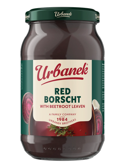 Red borscht with beetroot leaven