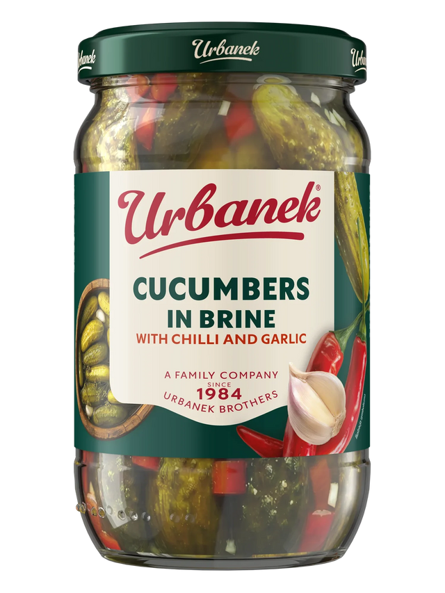 Cucumbers in brine with chilli and garlic