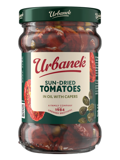 Sun-dried tomatoes halves in oil with capers