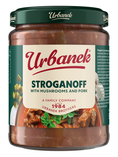 Stroganoff with mushrooms and pork