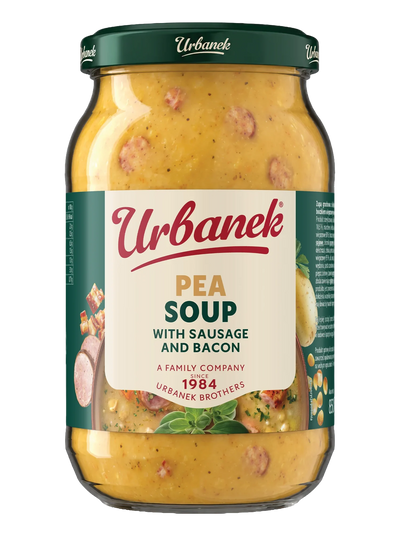 Pea soup with sausage and bacon