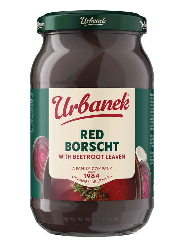 Red borscht with beetroot leaven