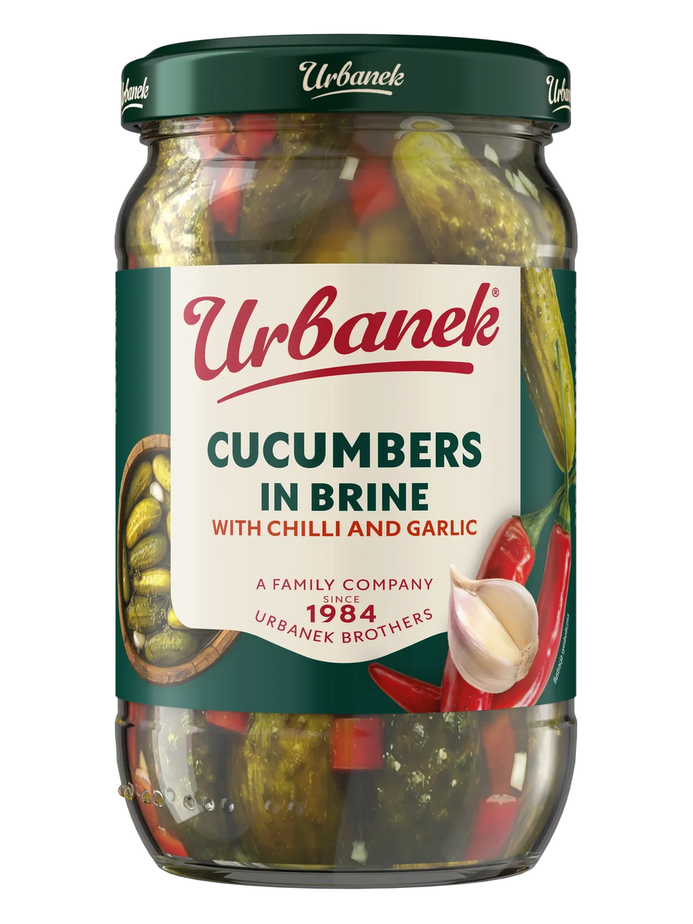 Urbanek Cucumbers in brine with chilli and garlic 660 g