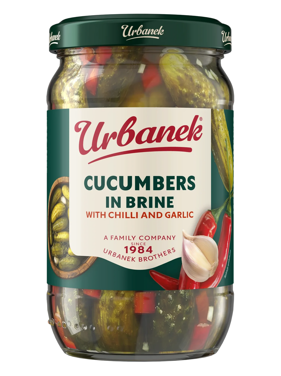 Urbanek Cucumbers in brine with chilli and garlic 660 g