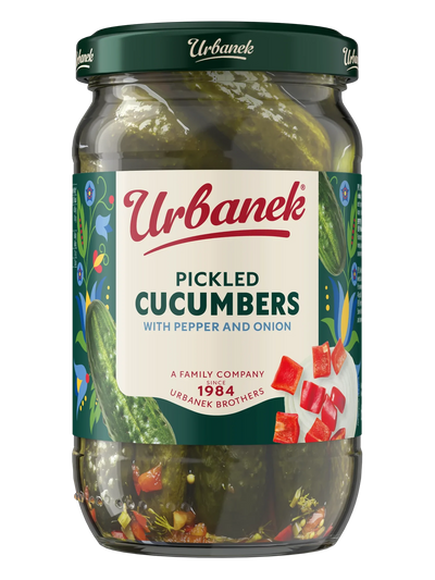 Pickled cucumbers with pepper and onion