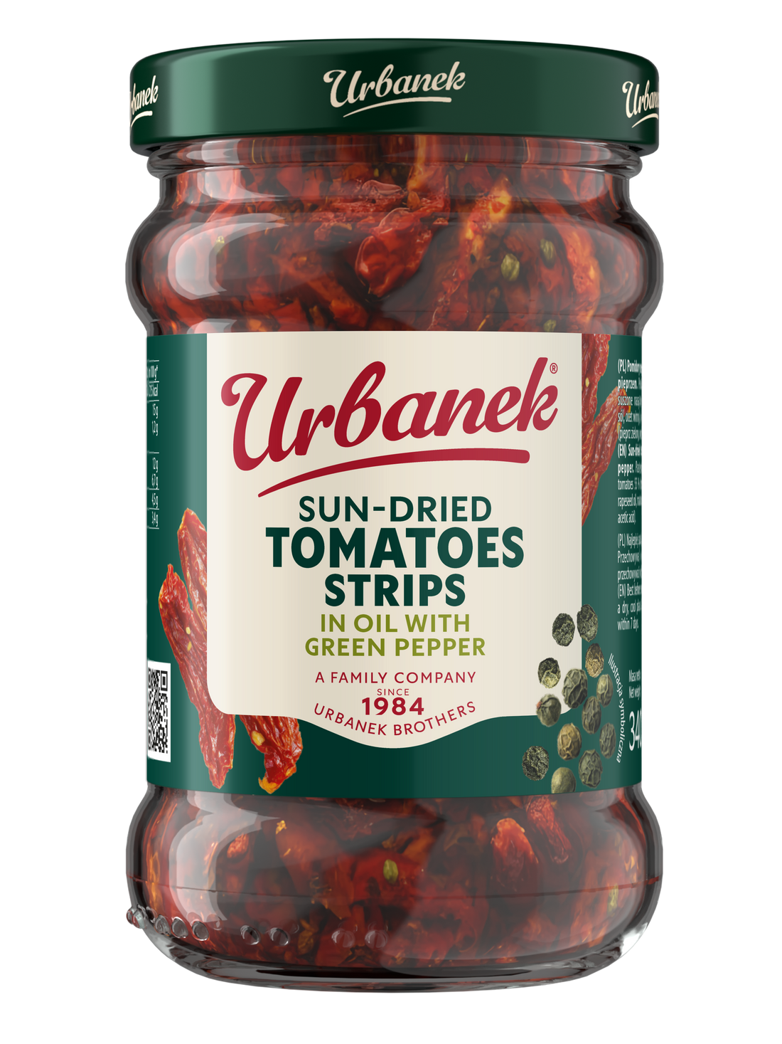Sun-dried tomatoes strips in oil with green pepper